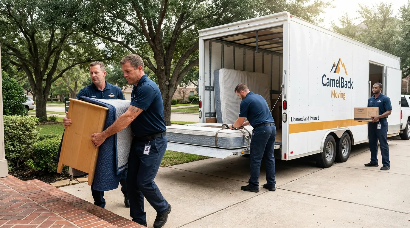 Crew loading residential truck for cross-state move from Big Lake, AK