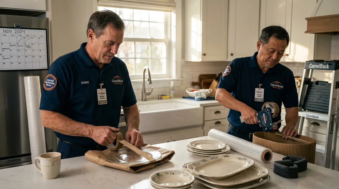 Professional crew packing kitchen dishware in Big Lake, AK